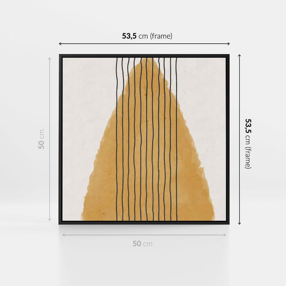 Obraz w ramie 50x50 - Migocące Impulsy - abstrakcyjna akwarelowa plama, nieregularne kreski - rama czarna