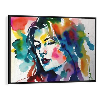 Obraz w ramie 70x50 - Abstrakcyjna ekstaza barw - abstrakcyjny portret kobiety, szkic czarną kreską - rama czarna