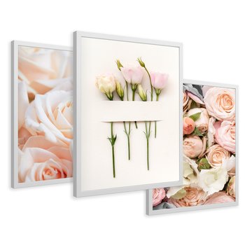Zestaw obrazy w ramie 40x50 galeria - Róże, kwiaty, do, sypialni - rama biała