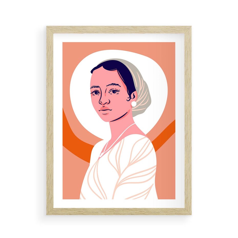 Plakat w ramie 50x70 - Kobieca Harmonia - nowoczesny plakat, styl retro - rama drewno