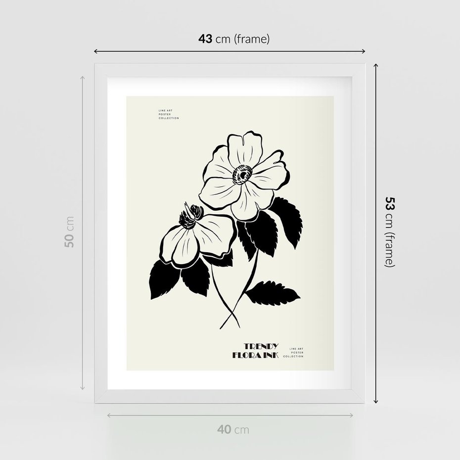 Plakat w ramie 40x50 - Poezja kwiecistej kreski - kwiaty, minimalistyczne - rama biała