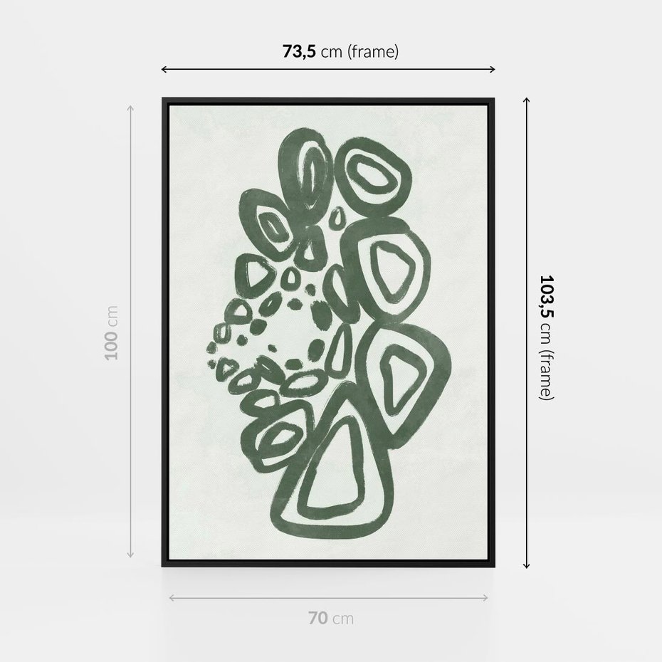 Obraz w ramie 70x100 - Migotliwe Widzenia Zieleni - zielona abstrakcja, zgaszona zieleń - rama czarna
