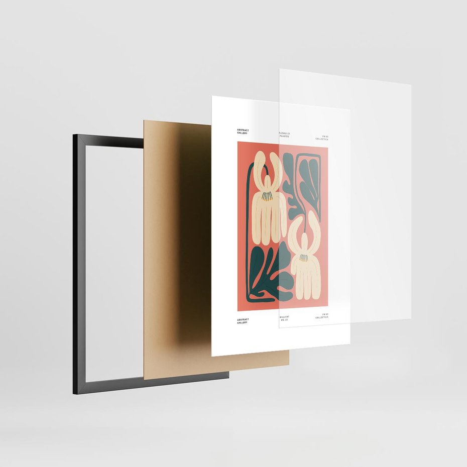 Plakat w ramie 30x40 - Migotliwe Echa - kwiaty, nowoczesna abstrakcja - rama czarna