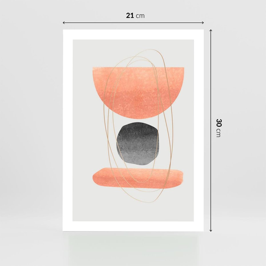 Plakat bez ramy 21x30 - Abstrakcyjne Plamy z Złotymi Liniami - abstrakcja, boho plamy