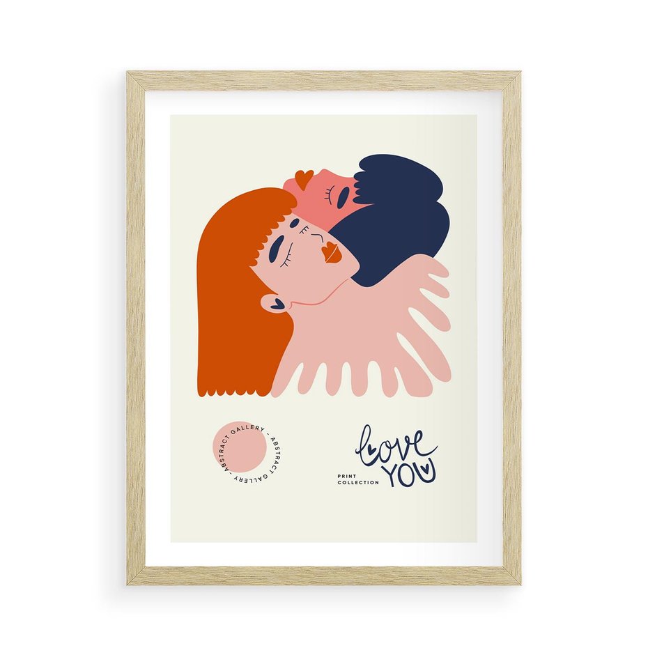 Plakat w ramie 50x70 - Rondo melancholii - para zakochanych, graficzny obraz - rama drewno
