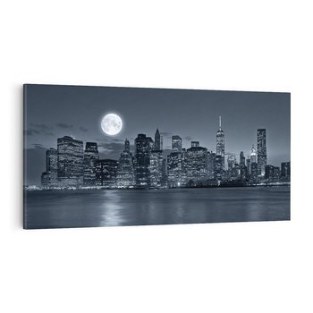 Obraz na płótnie 120x60 - Księżyc nad miastem nocą - księżyc, miasto