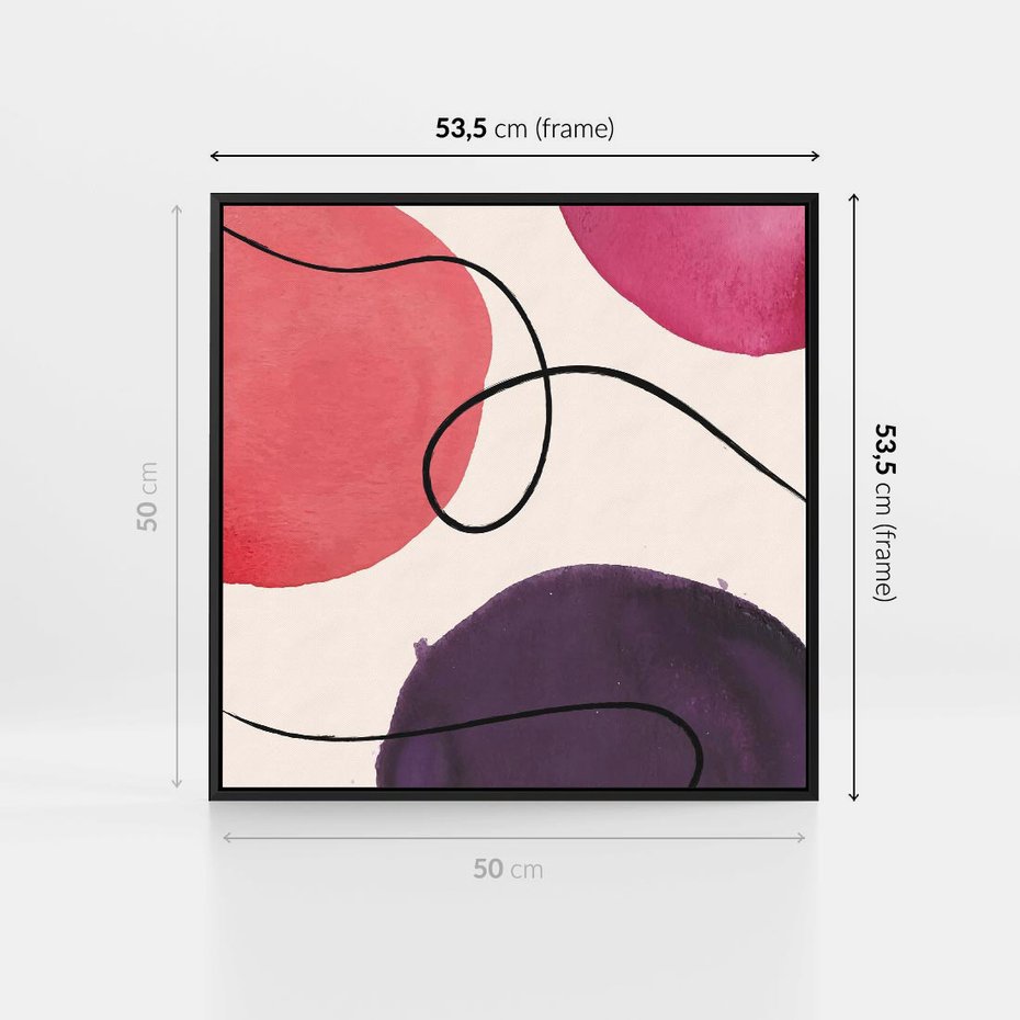 Obraz w ramie 50x50 - Migoczące Echo - abstrakcyjne akwarelowe plamy, nieregularne linie - rama czarna