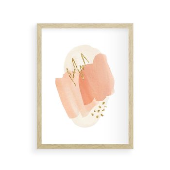 Plakat w ramie 50x70 - Rozbijające Plamy - abstrakcyjne akwarelowe plamy, minimalizm - rama drewno