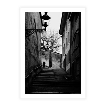 Plakat bez ramy 21x30 - Ukryta Uliczka - czarno białe zdjęcie, schody