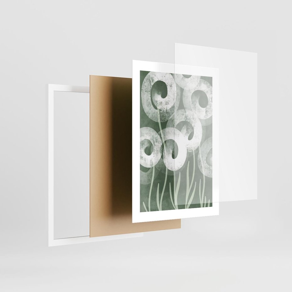 Plakat w ramie 30x40 - Spokojne Plamy Natury - zielony plakat, roślinne motywy - rama biała
