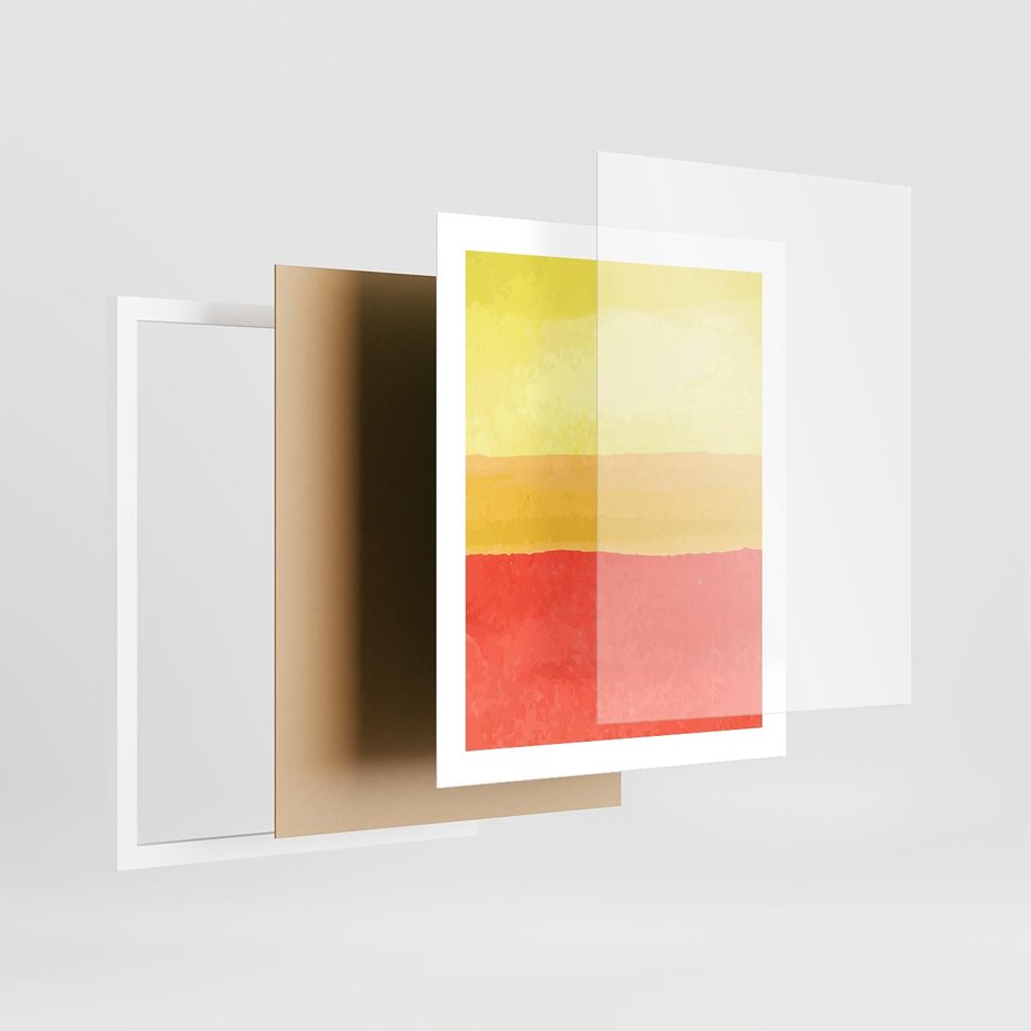 Plakat w ramie 40x50 - Rozmyte Odbicia - kolorowe akwarelowe pasy, odcienie żółci i czerwieni - rama biała
