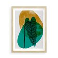 Plakat w ramie 50x70 - Zielony Liść ze Złotą Plamą - zielony liść, złota plama - rama drewno