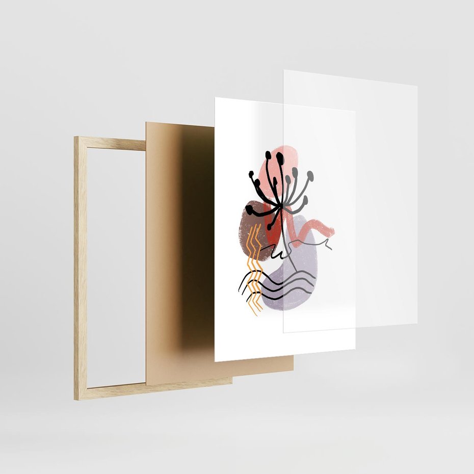 Plakat w ramie 30x40 - Migocące Odsłony - abstrakcyjna sztuka, liść dmuchawiec - rama drewno