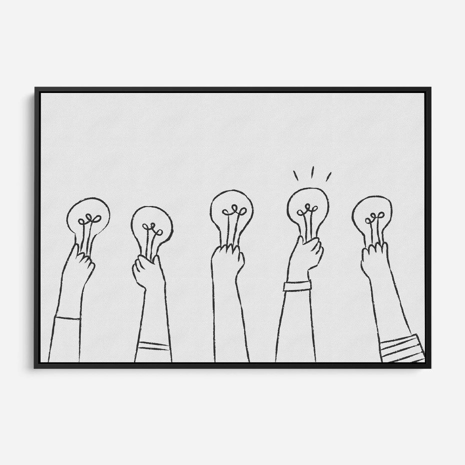 Obraz w ramie 70x50 - Idea w Rękach - szkic, grafika - rama czarna