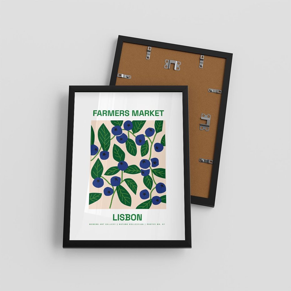 Plakat w ramie 30x40 - Migotliwe Przestrzenie - borówki, jagody - rama czarna