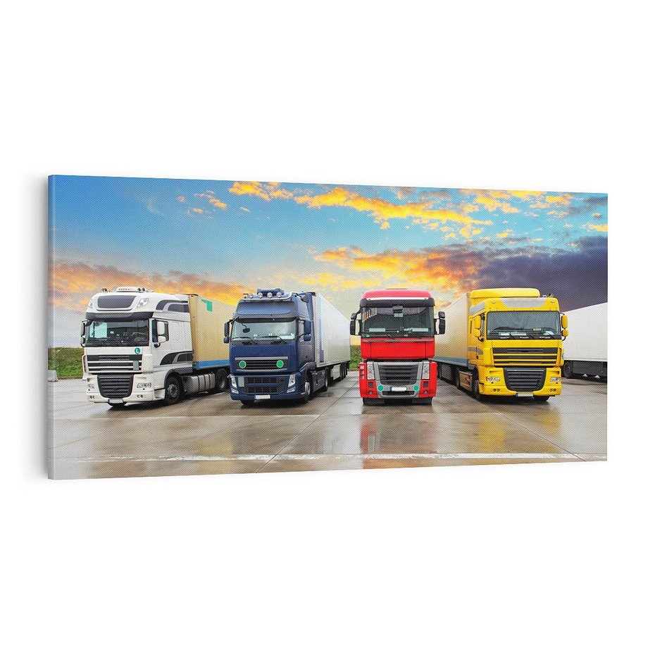 Obraz na płótnie 100x50 - Tiry i samochody w ruchu - ciężarówki, tiry