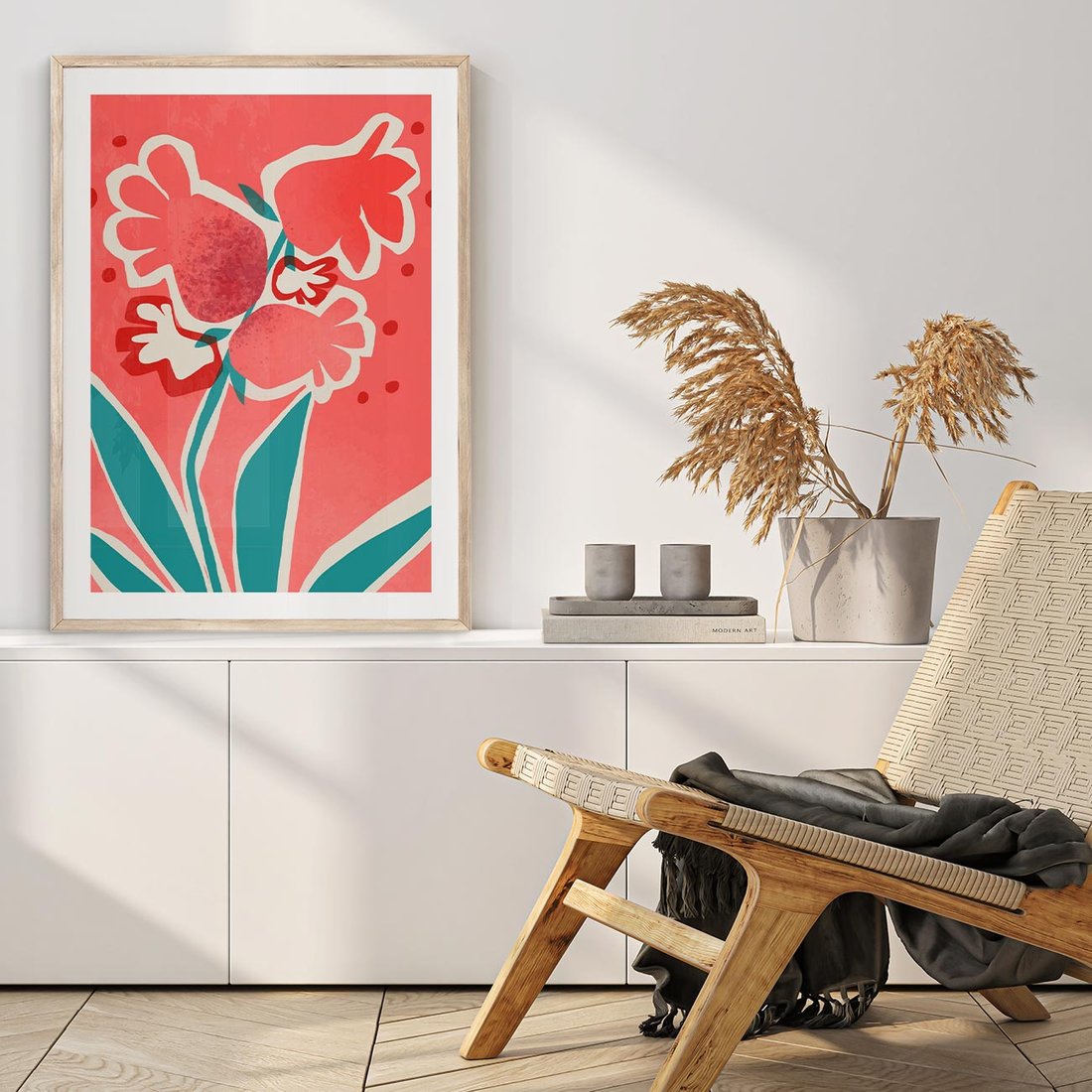Plakat w ramie 40x50 - Rozkwitające Plamy i Formy - nowoczesny plakat, abstrakcyjne kwiaty - rama drewno