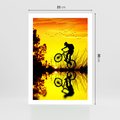 Plakat bez ramy 21x30 - Rower przy zachodzie słońca - rower, zachód