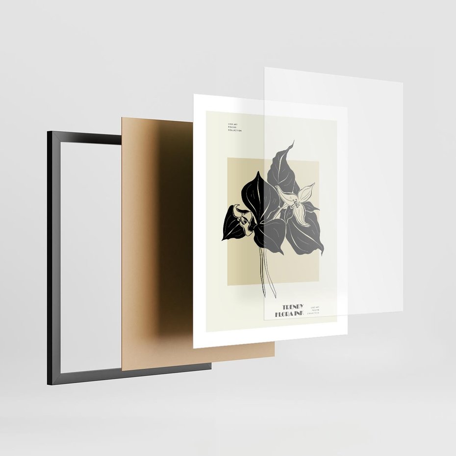 Plakat w ramie 40x50 - Ekspresja w szkicowanych kształtach - kwiaty, typografia - rama czarna