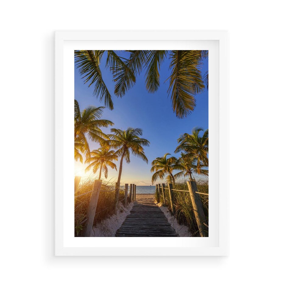 Plakat w ramie 50x70 - Rajskie palmy w tropikalnym raju - palmy, tropiki - rama biała