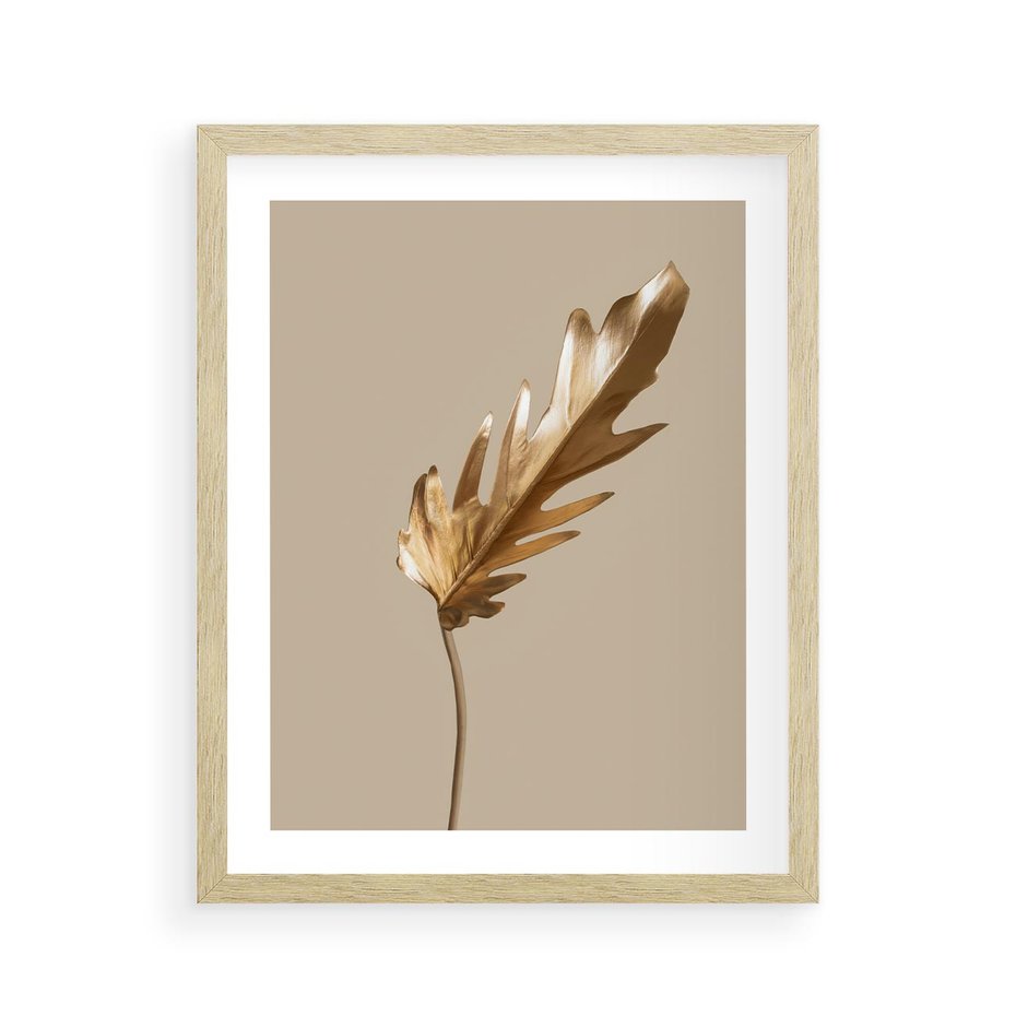 Plakat w ramie 40x50 - Piękno w Detalu - złoty, liść - rama drewno
