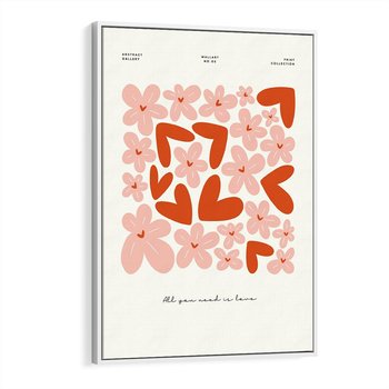 Obraz w ramie 50x70 - Miłość w Kompozycji - grafika, kompozycja kwiaty i serca - rama biała