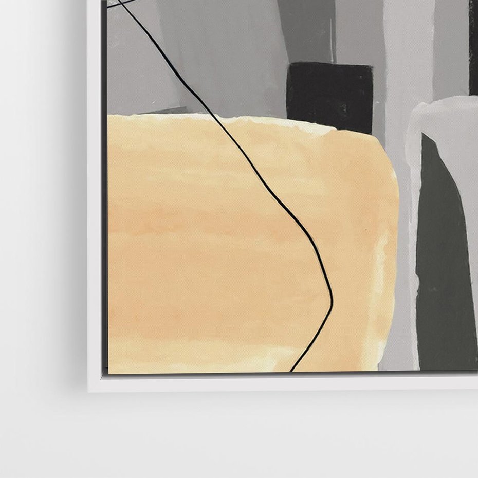 Obraz w ramie 80x80 - Harmonia w chaosie serca - abstrakcja na szarym tle, kolorowe plamy koloru - rama biała