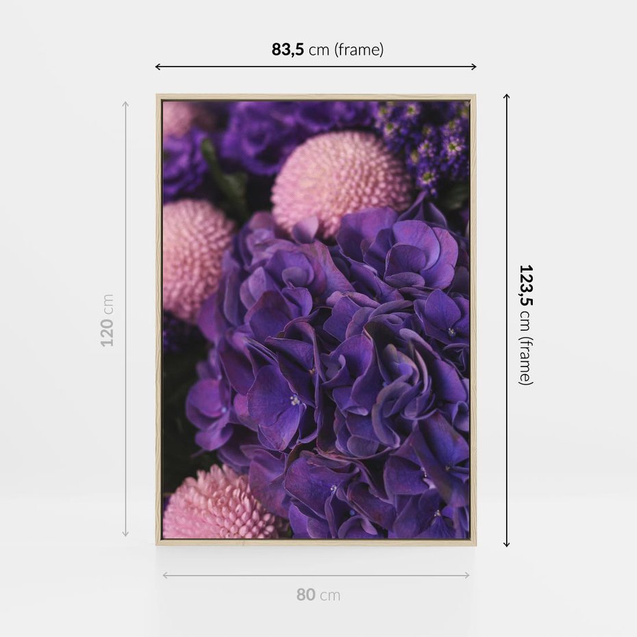 Obraz w ramie 80x120 - Fioletowa hortensja - kwiaty, hortensja - rama drewno