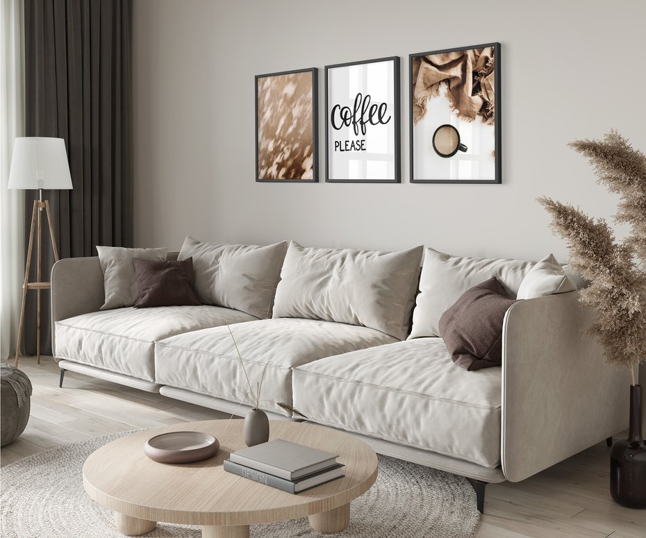 Zestaw obrazy w ramie 30x40 galeria - Kawa, jesień, brąz - rama czarna