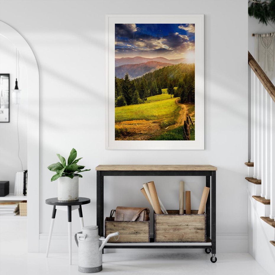 Plakat bez ramy 50x70 - Zachód słońca na łące - zachód, łąka