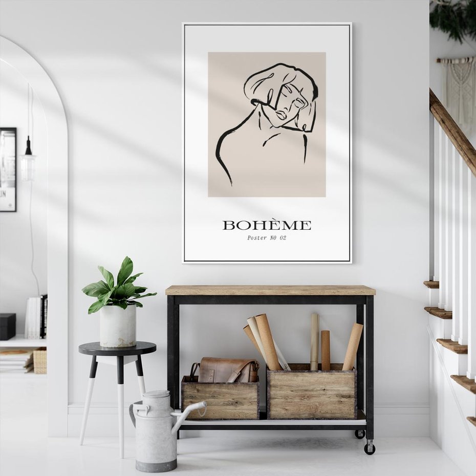 Obraz w ramie 70x100 - Echa Nieznanych Konturów - boho plakat, typografia - rama biała