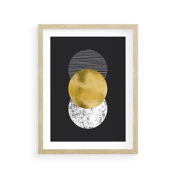 Plakat w ramie 30x40 - Geometryczna Perfekcja: Złote Koło - geometryczna grafika, złote koło - rama drewno