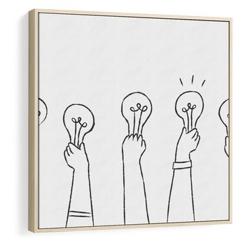Obraz w ramie 50x50 - Idea w Rękach - szkic, grafika - rama drewno