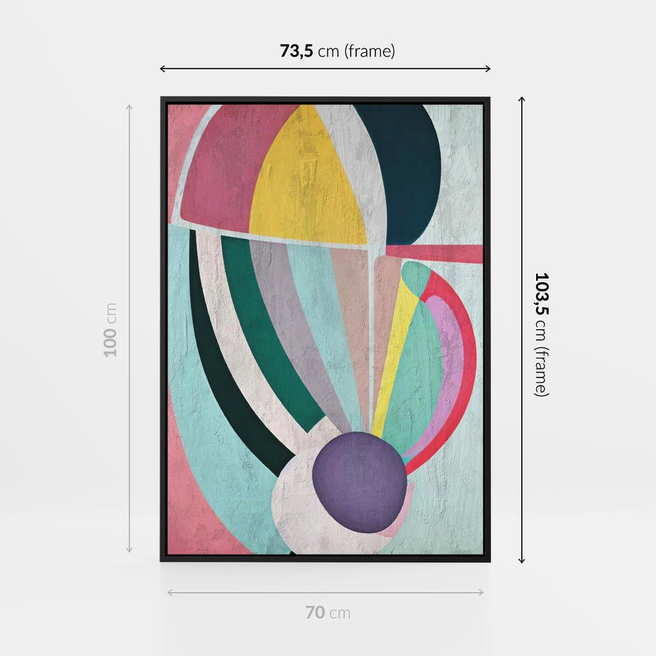 Obraz w ramie 70x100 - Podróżne Echa Przestrzeni - abstrakcyjne dziwne kształty, olejny obraz - rama czarna