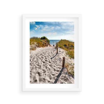 Plakat w ramie 40x50 - Mewy nad Morzem - plaża, mewy - rama biała