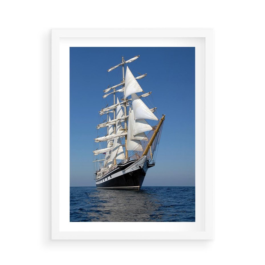 Plakat w ramie 50x70 - Podróż na Żaglowcu Przygody - żaglowiec, podróż - rama biała