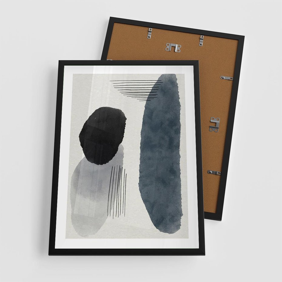 Plakat w ramie 50x70 - Abstrakcyjna Gra Szarości - abstrakcyjna grafika, akwarela - rama czarna