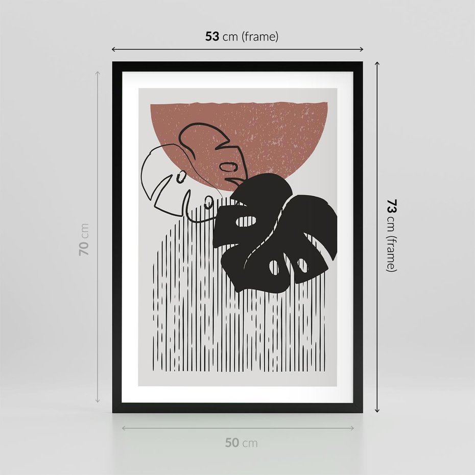 Plakat w ramie 50x70 - Nowoczesna Monstera: Szkic w Grafice - nowoczesna grafika, monstera - rama czarna