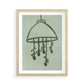 Plakat w ramie 50x70 - Zieleń Inspirującego Spokoju - plakat z abstrakcyjną zieloną lampą, skandynawski design - rama drewno