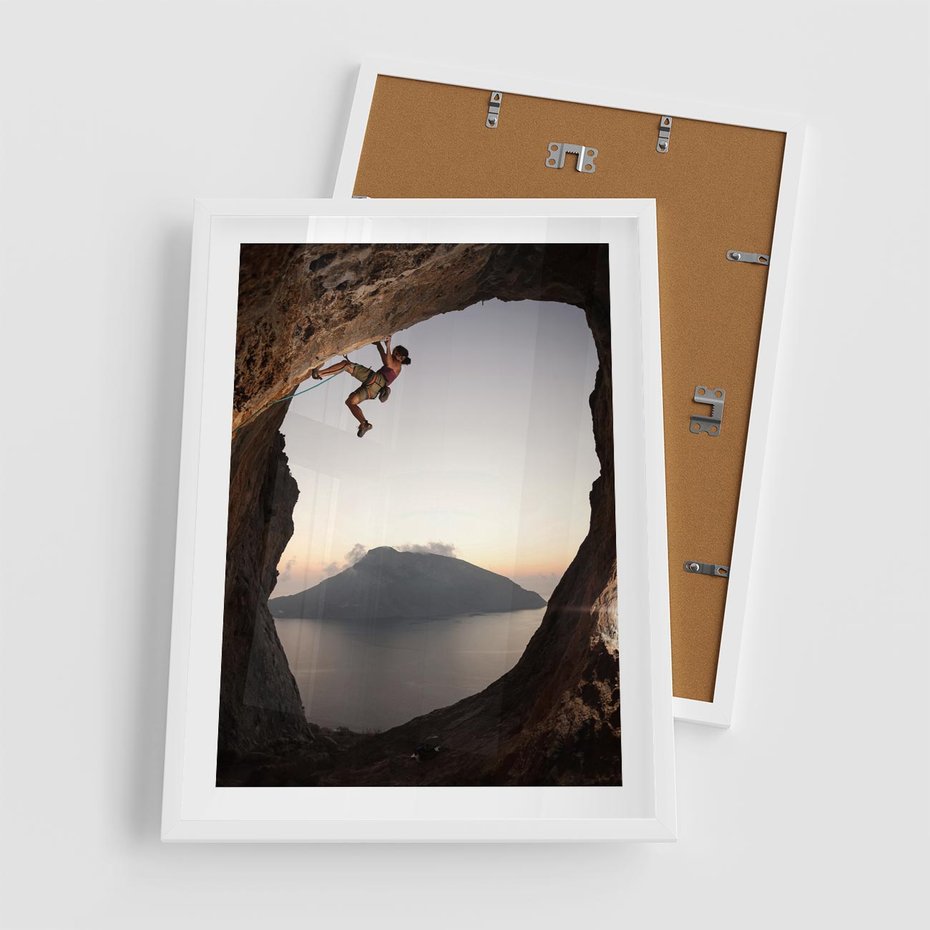 Plakat w ramie 50x70 - Wspinaczka na Wysokie Góry - wspinaczka, góry - rama biała