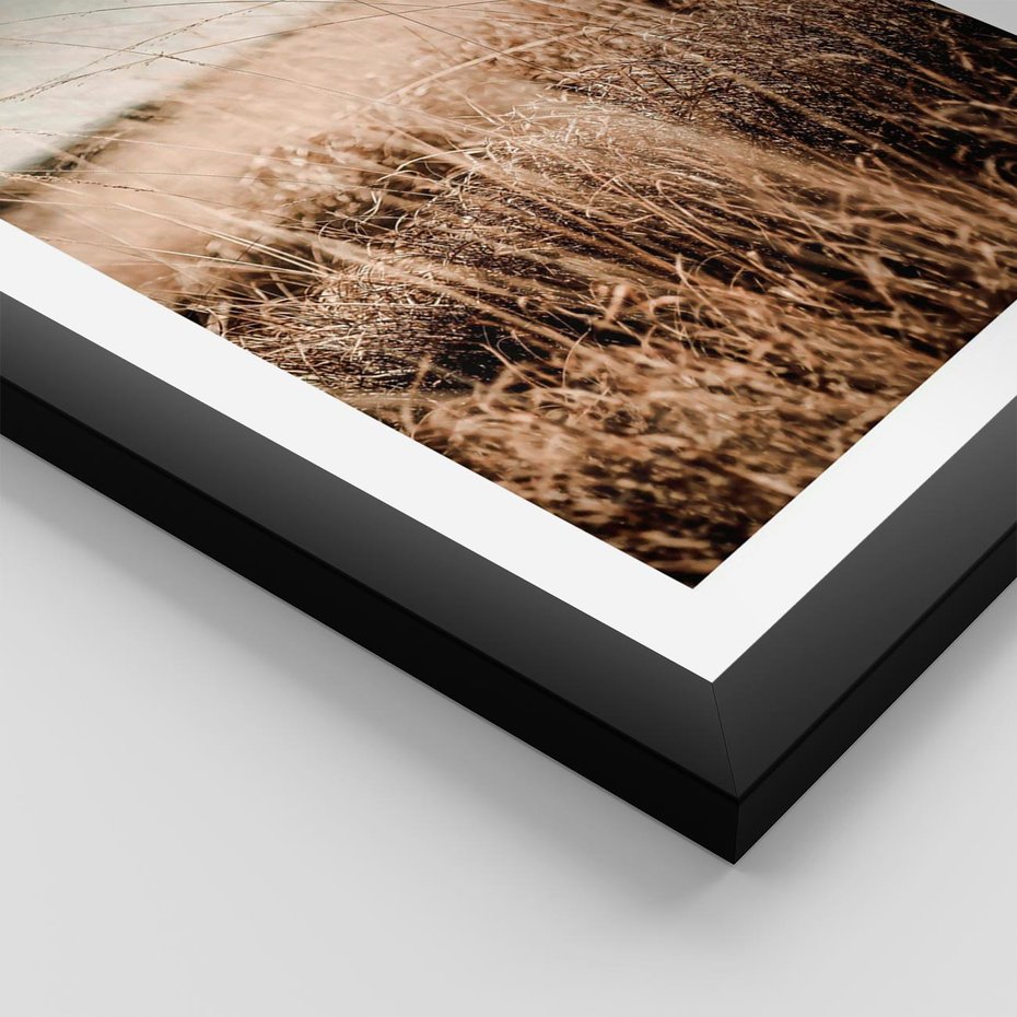 Plakat w ramie 30x40 - Sucha Trawa w Odcieniach Sepii - suche trawy, łąka odcienie beżu - rama czarna