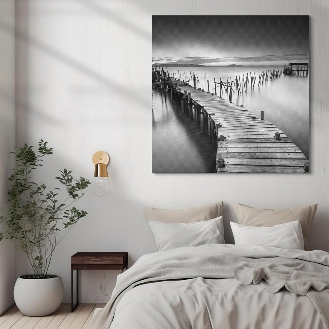 Obraz na płótnie 70x70 - Spokój natury - jezioro, molo