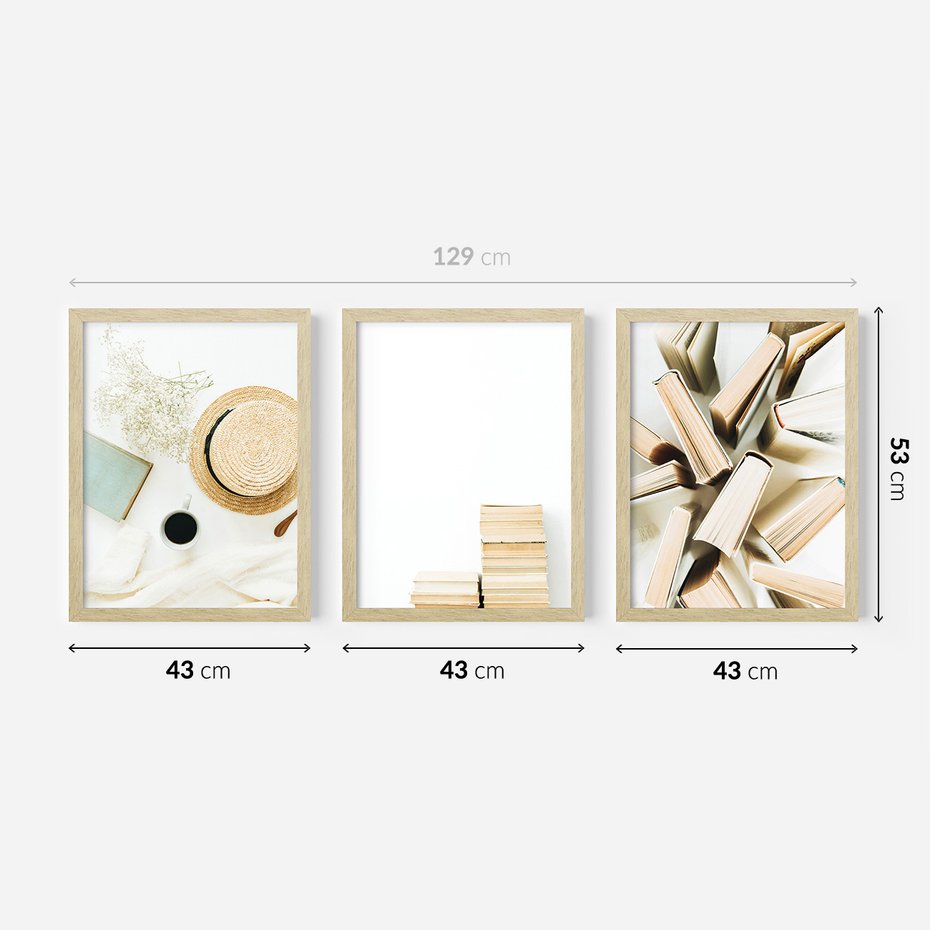 Zestaw obrazy w ramie 40x50 galeria - Książki, kawa, kapeusz - rama drewno