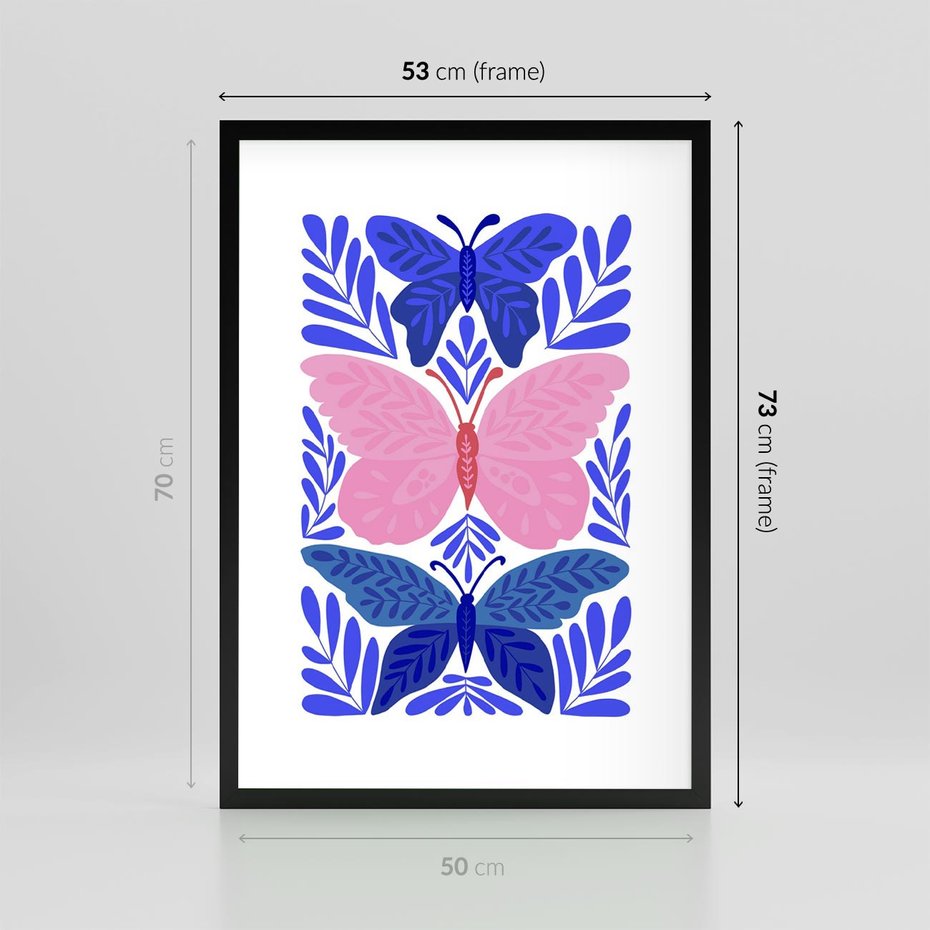 Plakat w ramie 50x70 - Delikatna Symfonia Natury - motyle, rośliny - rama czarna