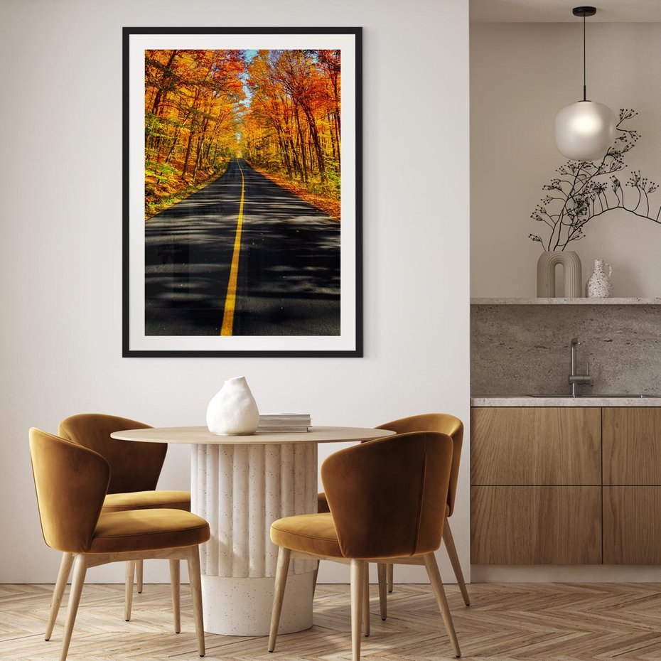 Plakat bez ramy 30x40 - Droga przez jesienny las - droga, las