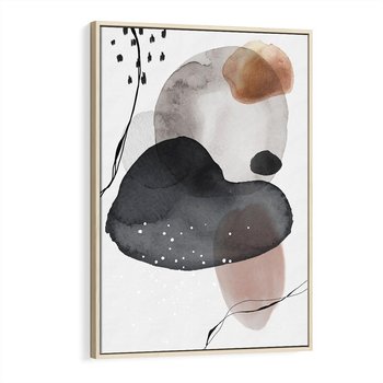 Obraz w ramie 50x70 - Impresje Harmonii - abstrakcyjne plamy akwarelowe, czarny szkic - rama drewno