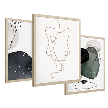 Zestaw obrazy w ramie 30x40 galeria - Line, art, nowoczesny, twarz, akwarela - rama drewno