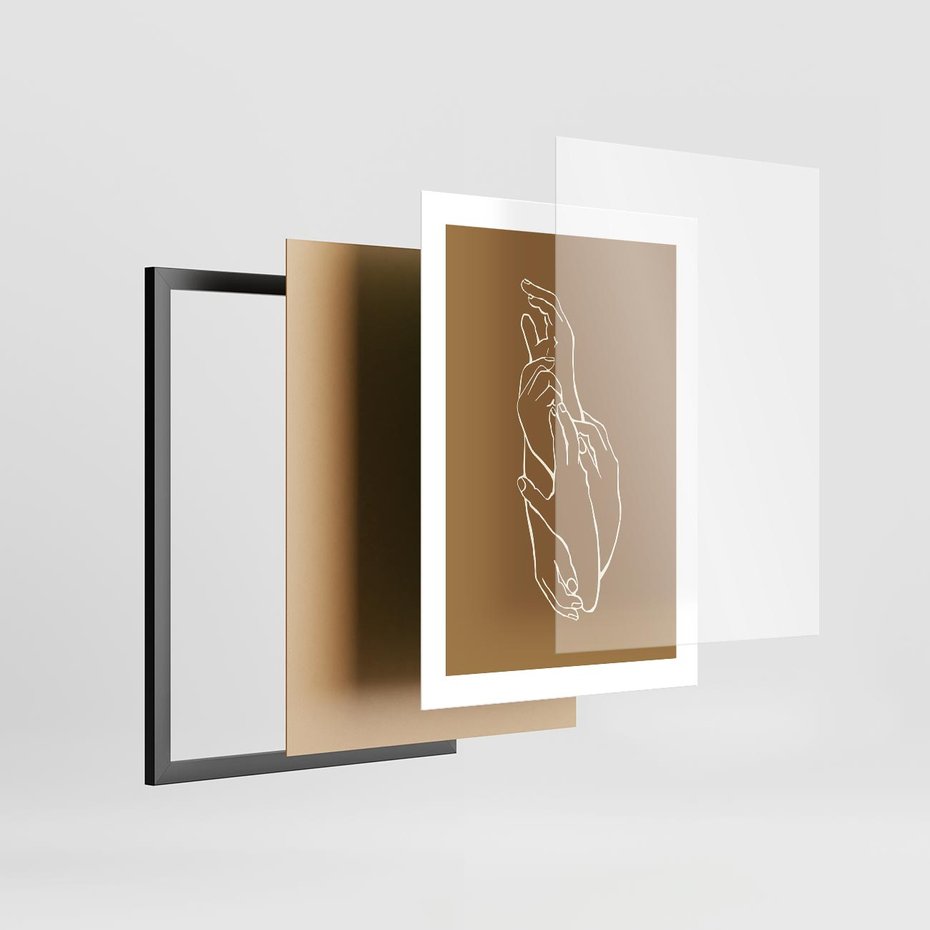 Plakat w ramie 30x40 - Splecione Dłonie - szkic, minimalizm - rama czarna