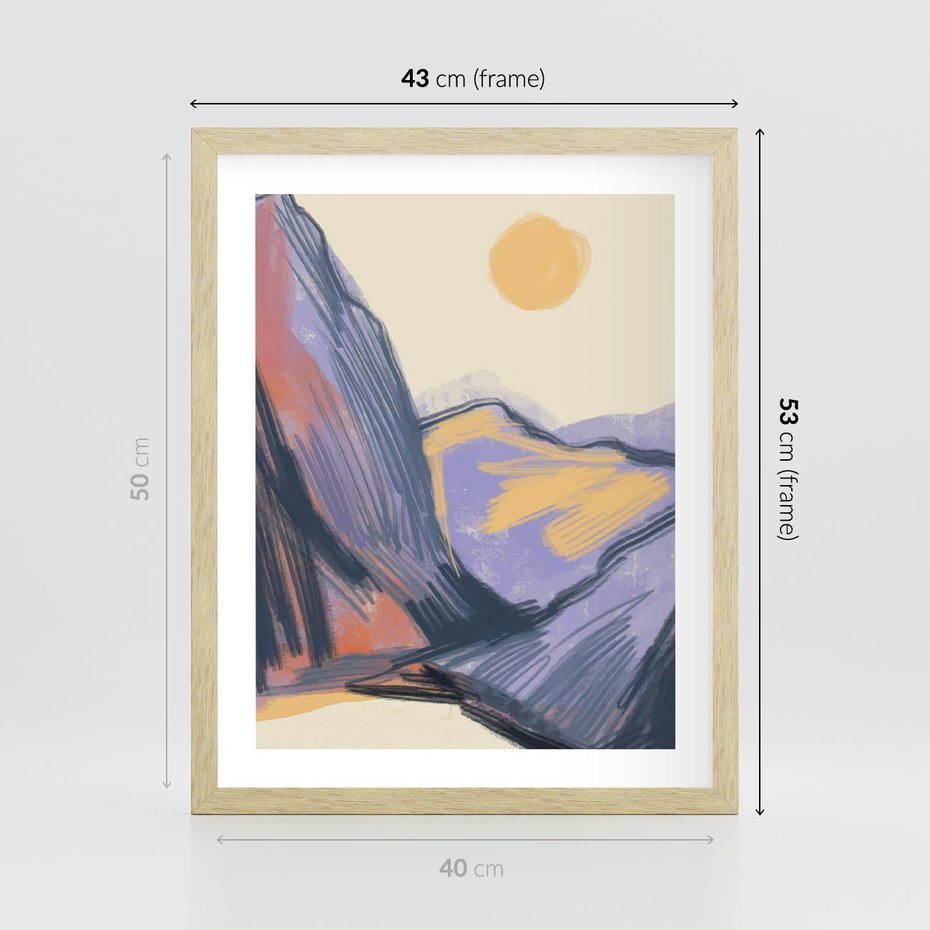Plakat w ramie 40x50 - Ponad Szczytami - pastelowy krajobraz, nowoczesny plakat - rama drewno