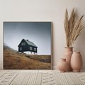 Obraz w ramie 80x80 - Ciepło i Przytulność - skandynawski, domek - rama drewno